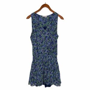 Ramy Brook Medium Ruffle Mini Dress Blue Green Impressionist Smocked Waist